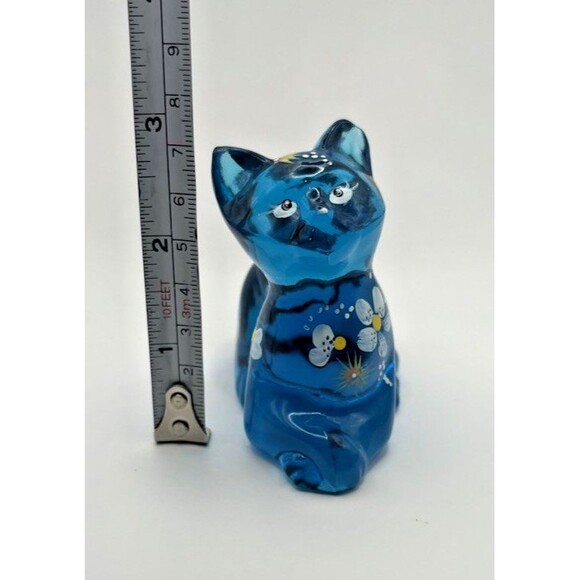 Fenton Perky Aqua Blue Hand Painted Signed Cat No Sticker Used - Picture 11 of 15